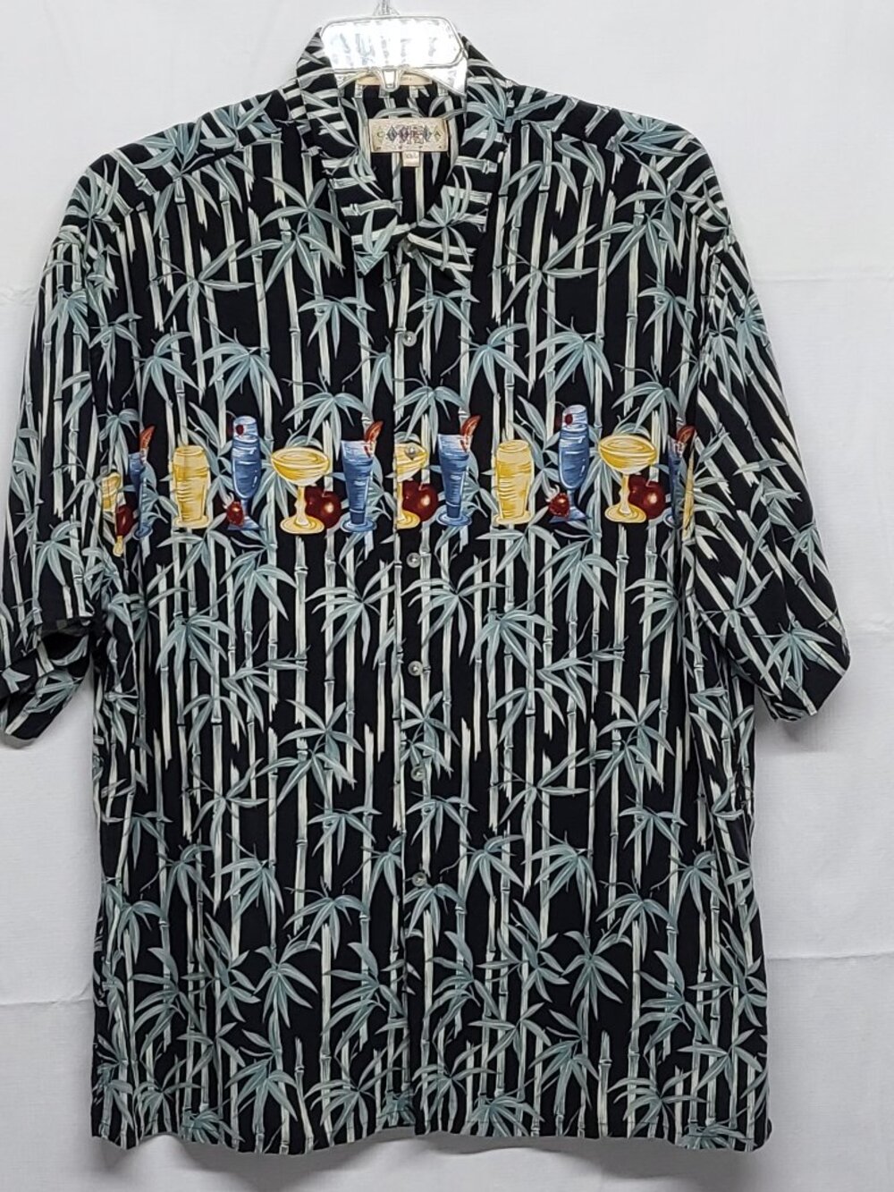Vintage Campia Mens Shirt XXL Button Up Bamboo Print Short Sleeve Tropic Resort